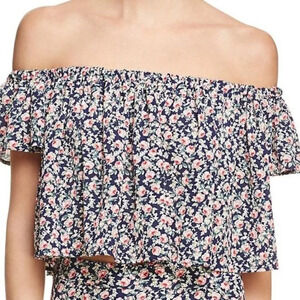 Sadie & Sage Georgette Floral Print Off-shoulder CropTop Small Navy Blouse